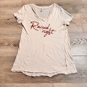 Michelle by Comune Short Sleeve Top Medium Graphic Tee Raised Right Cream